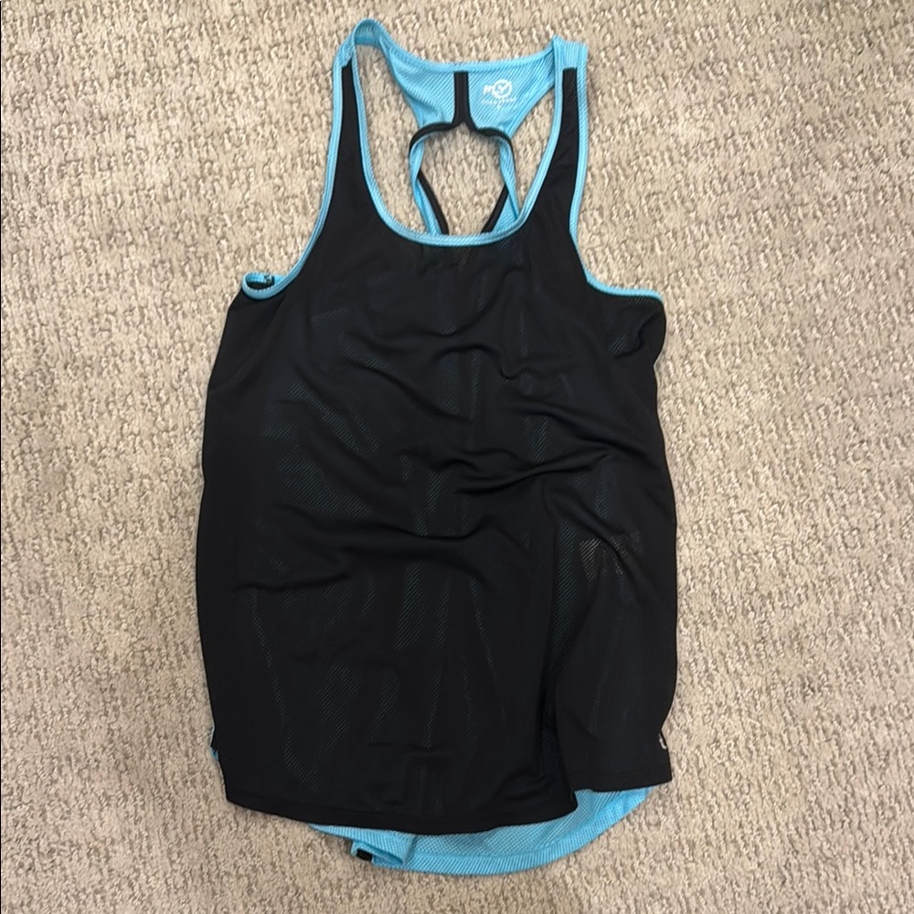 Black and Blue Sleeveless Fitted Tank Top with Cut Out